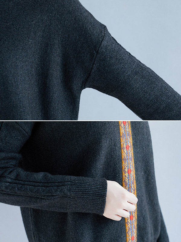 Casual Split-Side High-Neck Long Sleeves Sweater Tops