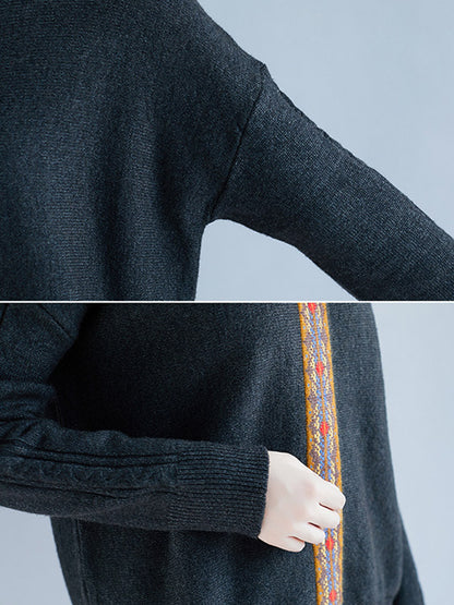 Casual Split-Side High-Neck Long Sleeves Sweater Tops