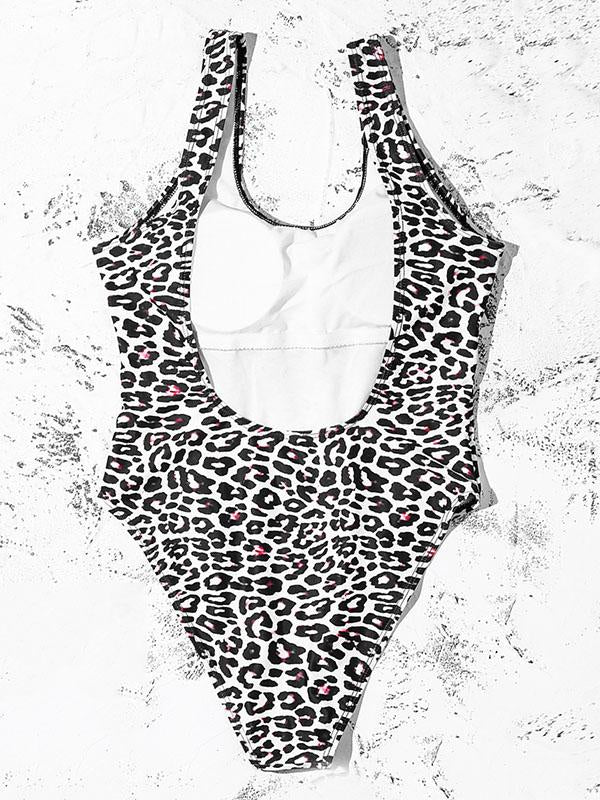 Leopard Print Backless One-Piece Swimwear