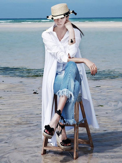Fashion White Asymmetric Shirt Dress