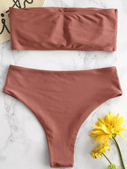 Plain Bandeau Bikinis Swimwear
