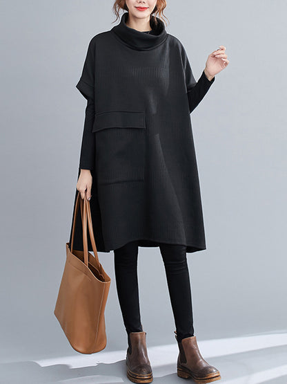 Urban Solid Color Half Sleeves High-Neck Knitting Midi Dress