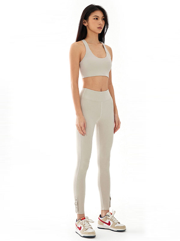 Simple Wrap U-Neck Tanks&Leggings Sports Suits