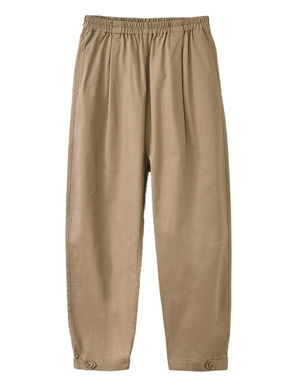 Artistic Retro Loose Elasticity Solid Color Casual Pants Bottoms