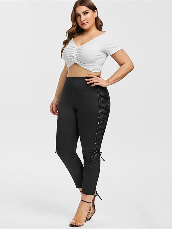 Vintage Bandage Solid Leggings Pants