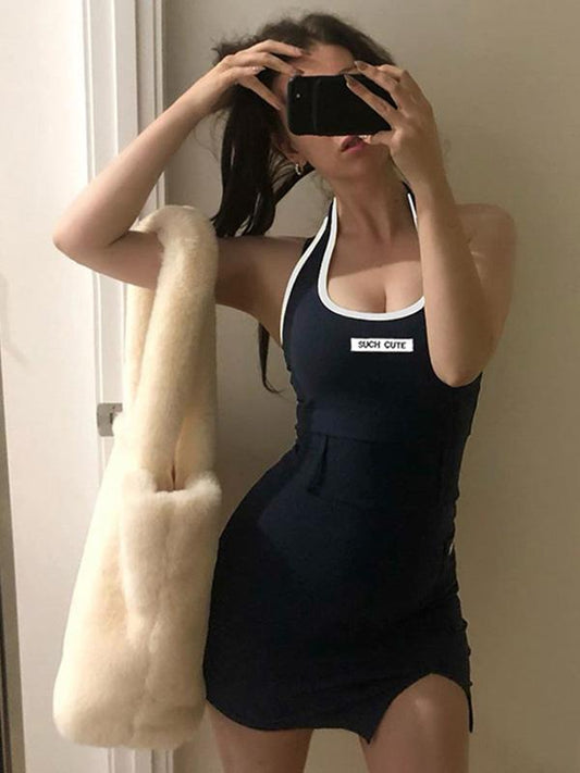 Halte-neck Printed Mini Dresses