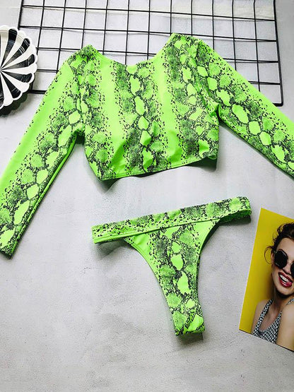 Lace Up Green Snakeskin Bikini Swimsuit