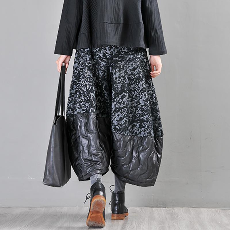 Buykud Casual Spliced Jacquard Loose Wide Leg Pants
