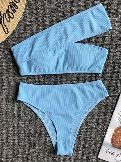 Cropped Solid One Shoulder Empire Bikinis Swimwear