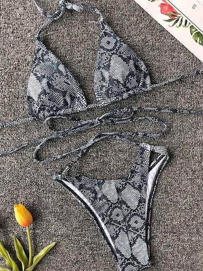 Lace Up Snakeskin Sexy Bikinis Swimwear