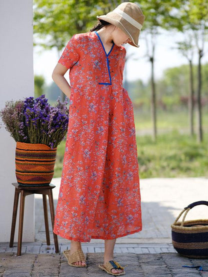 Literary Retro Ramie Cotton Long Dress