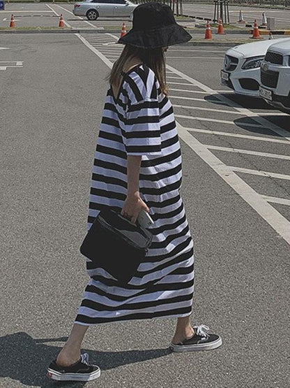 Loose Comfortable Simple Striped Long Dress