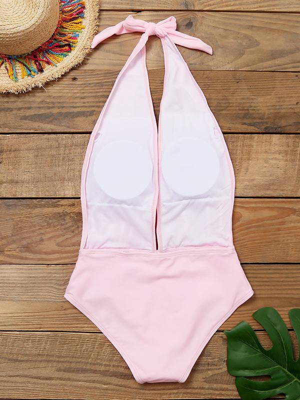 Deep V-Neck Bandage One-Piece Swimwear