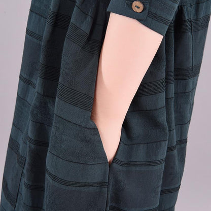 Buykud Comfortable Round Neck Casual Striped Loose Dress