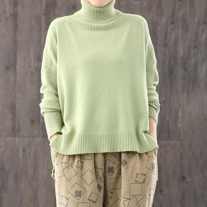 Buykud Loose Turtleneck Pullover Literary Casual Sweater