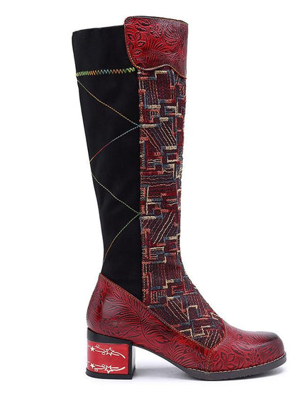 Vintage Chunky Mid Heel Knee High Boots