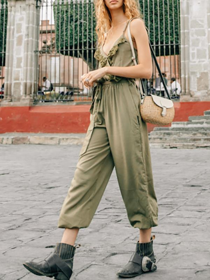 Spaghetti-neck Belted Lacy Jumpsuits