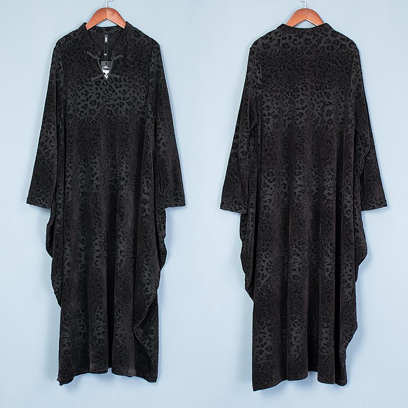 Buykud Retro Cocoon Shape Solid Color Loose Dress