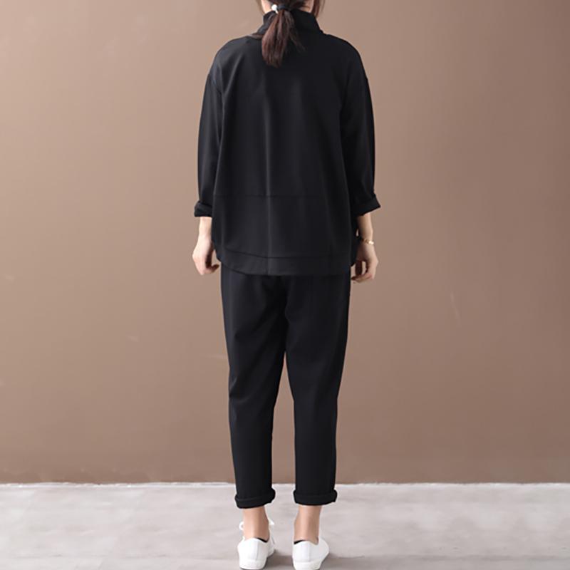 Buykud Literary Loose Wide Striped Turtleneck Sweatshirt