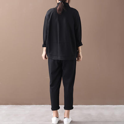 Buykud Literary Loose Wide Striped Turtleneck Sweatshirt