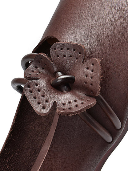 Leisure Fashionflat Flower-Embellished Flat Heel Leather Shoes