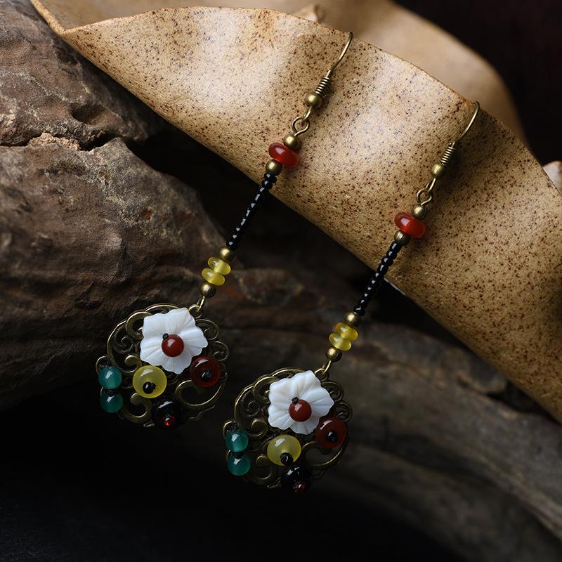 Buykud Fashion Retro Shell Flower Agate Earrings