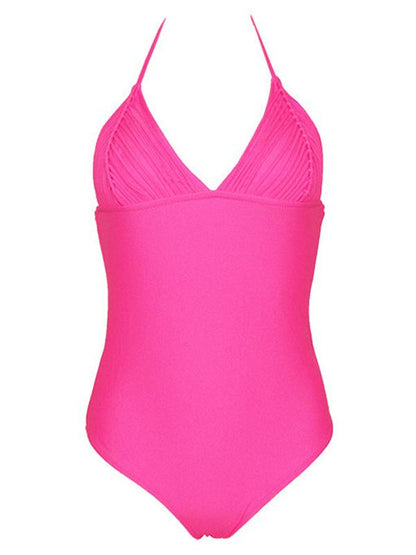 Lace-up Plain One-piece Swimsuit