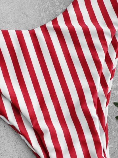 White Top With Striped Panty Bikini Set