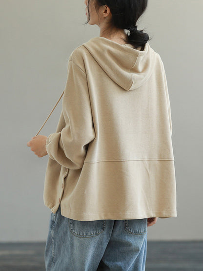 Casual Solid Color Long Sleeves Drawstring Hoodies