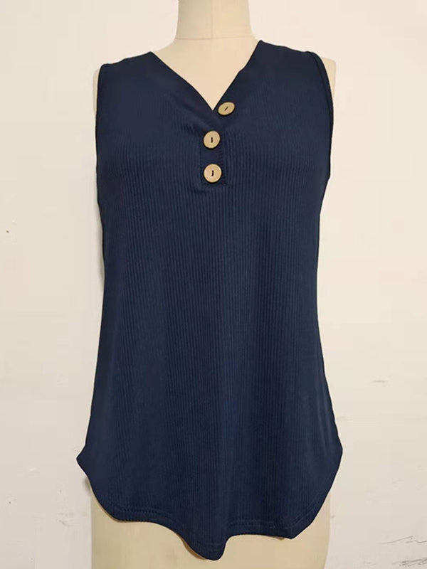 Simple Loose Split-Joint V-Neck Knitting Vest Top