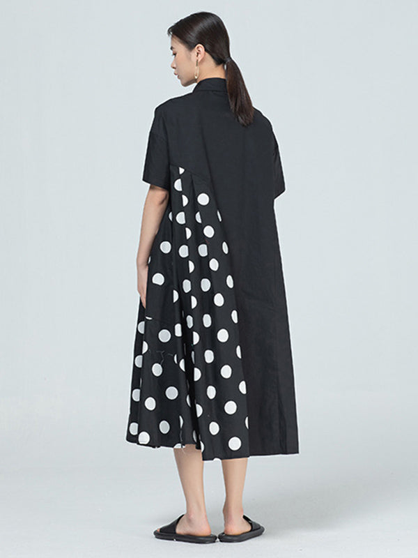 Original Polka-Dot Irregularity Split-Joint Shirt Dress