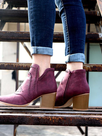 Solid Chunky Heels Booties