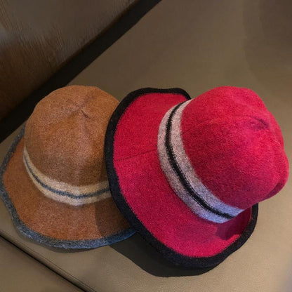 Buykud Colorblock Striped Warm Foldable Bucket Hat