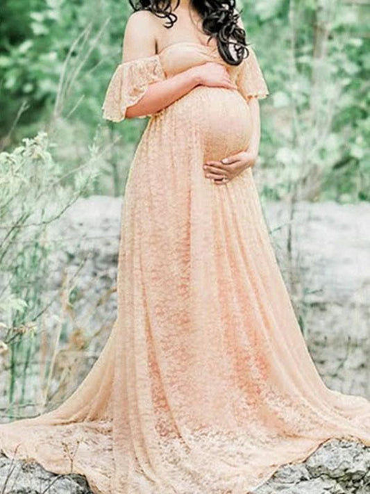 Maternity Lace Falbala Sleeve Maxi Dress