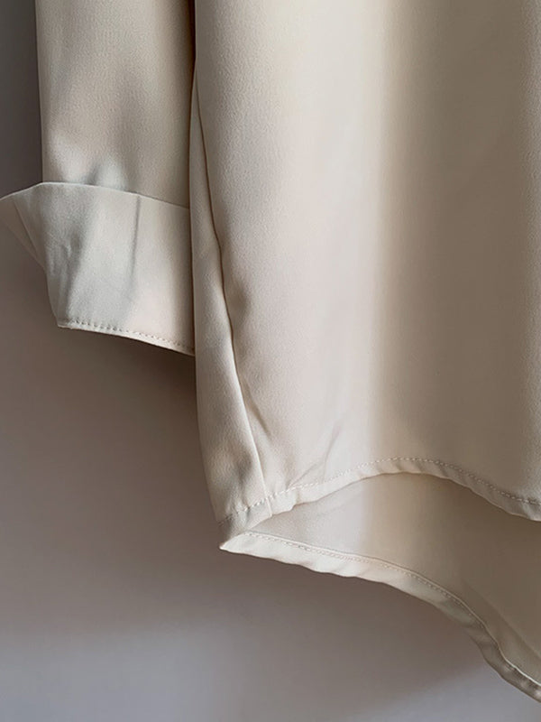 Simple Solid Color Buttoned Lapel Long Sleeves Blouse Tops