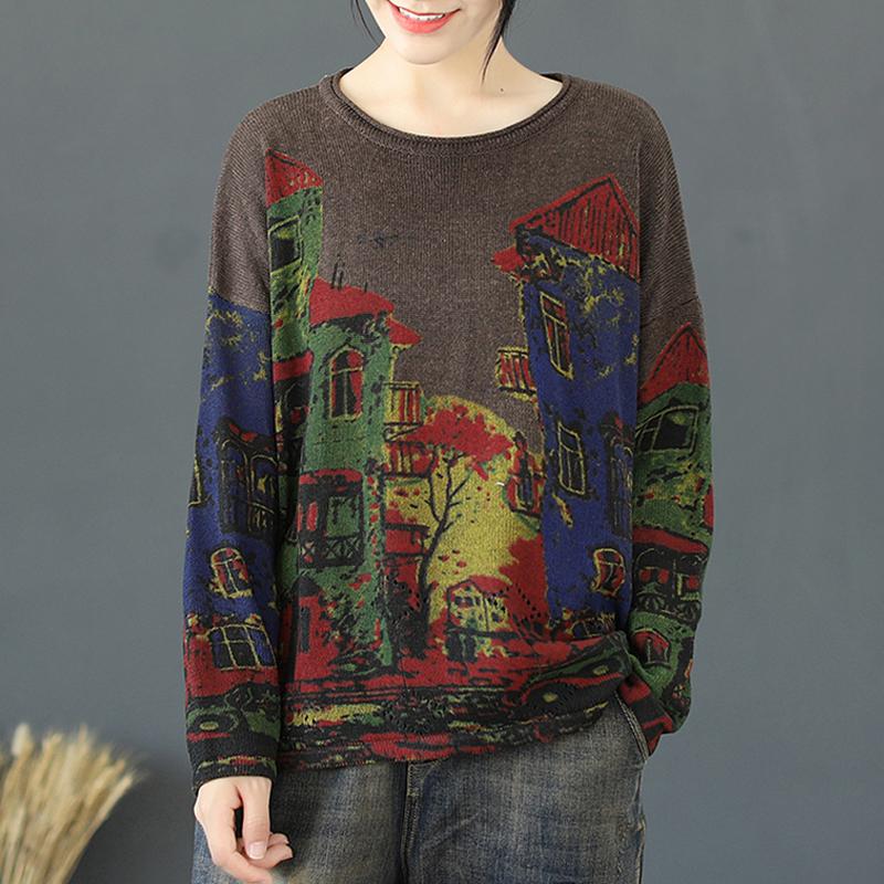 Buykud Print Long Sleeve Comfortable Breathable Sweater