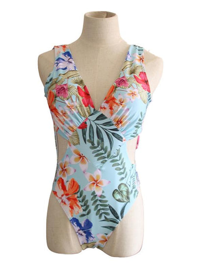 Printed Crop Backless One Piece Swimsuit
