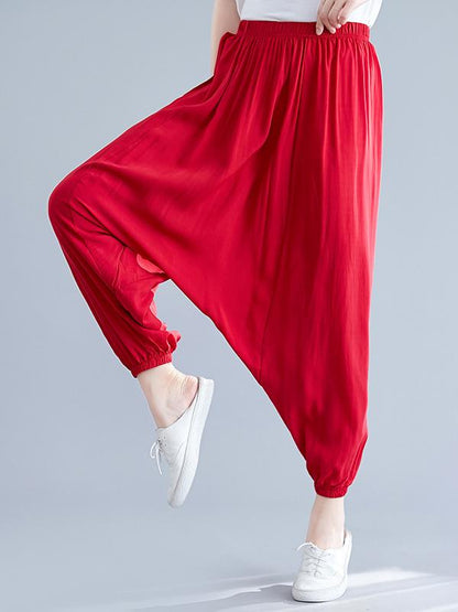 Solid Elastic Waist Design Pants