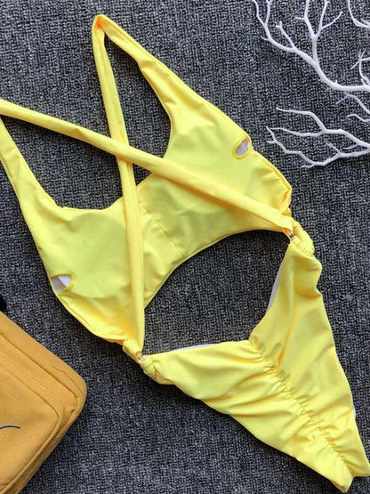 Backless Plain One-piece Swimsuit