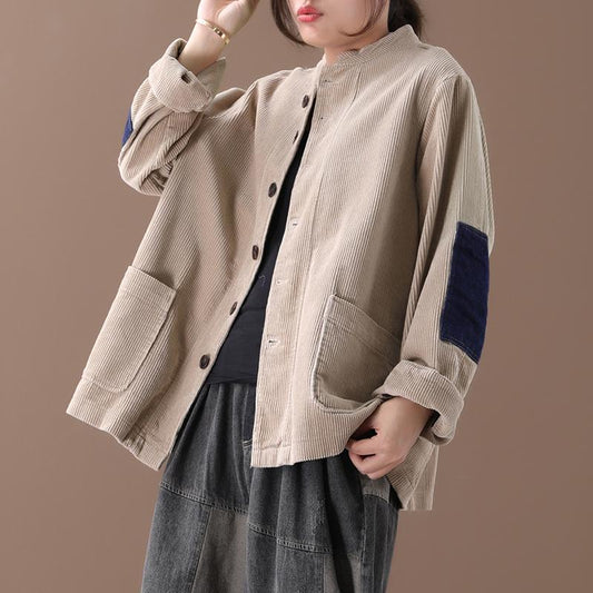 Buykud Patchwork Corduroy Single Breasted Autumn Coat