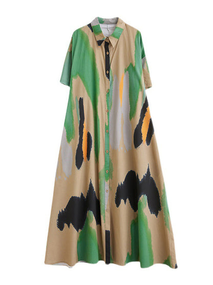 Artistic Retro Contrast Color Printed Midi Dress