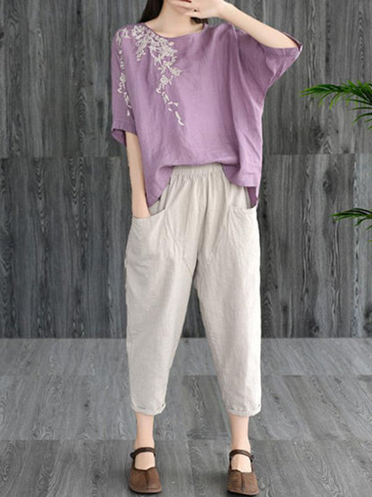 Loose Embroidered Cotton T-shirt