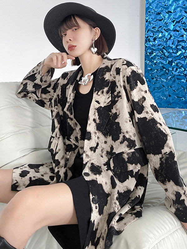 Stylish Original Printed Buttoned Split-Joint With Pocket Notched Collar Long Sleeves Blazer Outwear