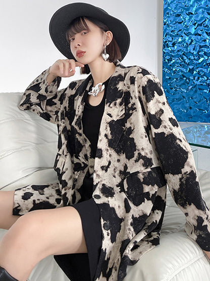 Stylish Original Printed Buttoned Split-Joint With Pocket Notched Collar Long Sleeves Blazer Outwear