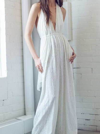 Bohemia Deep Halterneck V-neck Wide Leg Jumpsuits