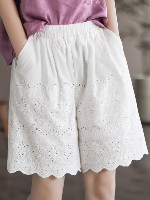 Vintage Artistic Retro Hollow Embroidered Shorts