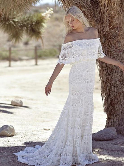 Lace Split-joint Off-the-shoulder Evening Dress