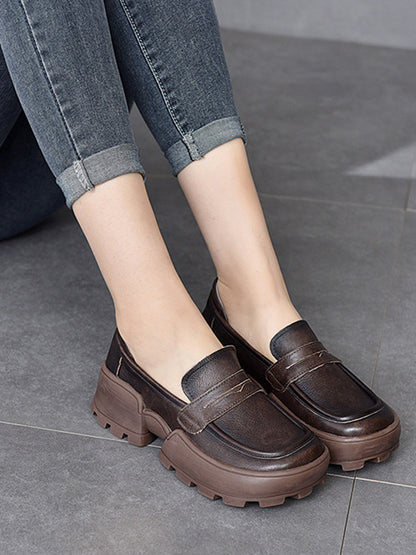 Vintage Cow Leather Low-Top Platform Loafers