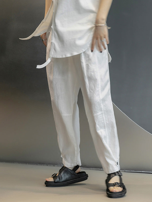 Casual Linen Solid Color Wide Leg Loose Pants