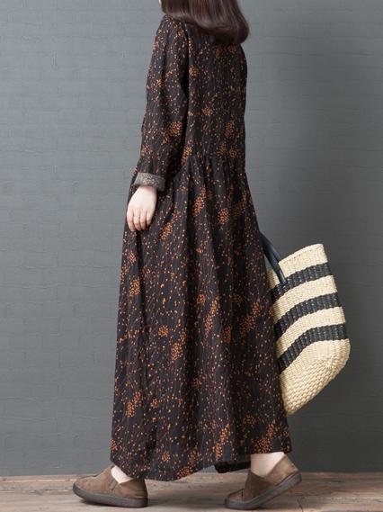 Loose Plus Size Printed Vintage Maxi Dresses